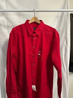 Van Heusen Red Dress Shirt Tall Fit 17½ 35/36 Wrinkle Free Button Down NWT